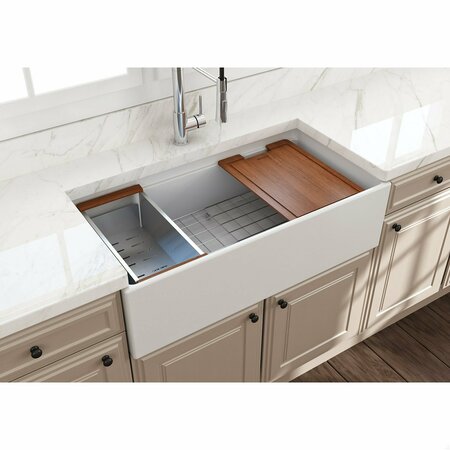 BOCCHI Contempo Workstation Apron Front Fireclay 36 in. Single Bowl Kitchen Sink in Matte White 1505-002-0120